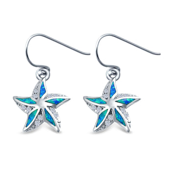 Starfish Drop Dangle Earrings Lab Created Blue Opal 925 Sterling Silver (13mm)